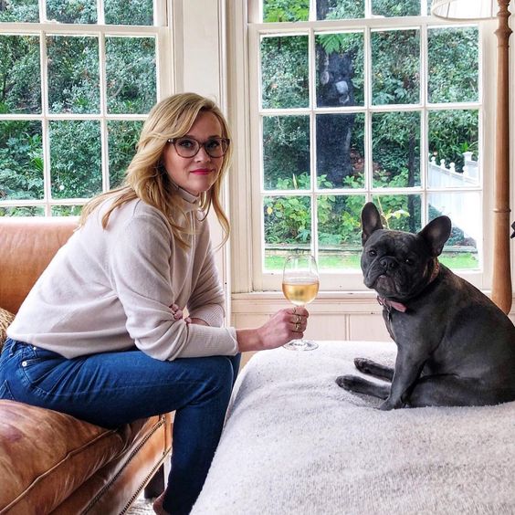 Celebrities with French Bulldogs Reese Witherspoon