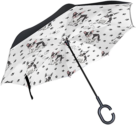 ALAZA French Bulldog Dog Paw Print Inverted Double Layer Windproof Reverse Umbrella