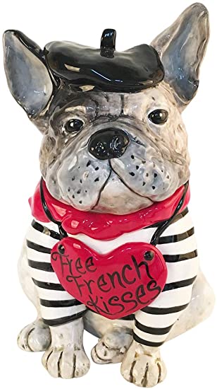 Blue Sky Ceramics Free French Kisses Bull Dog Treat Jar-Multi-20388