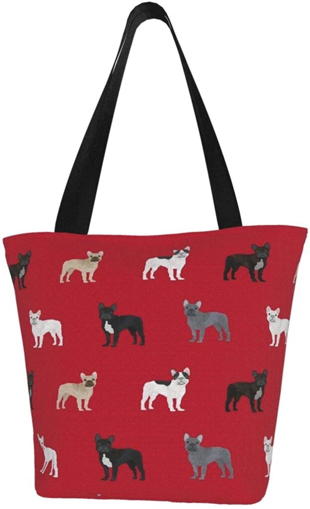 French Bulldogs Dog Woman-Natural-Cotton-Reusable-Tote Bag-Inspirational-Woman-Eco-Friendly-Cotton-Tote Bag-Schoo-Shopping-Shoulder Bag