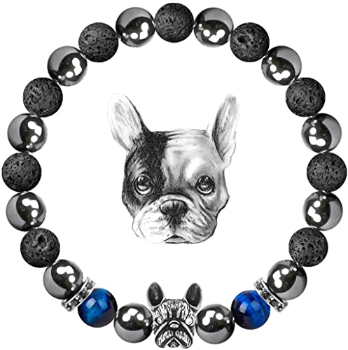 Karseer Crystal Bracelet, Magnetic Natural Stone Beaded Bracelet Anxiety Relief Elastic Bracelet with French Bulldog Design for Thanksgiving, Christmas,