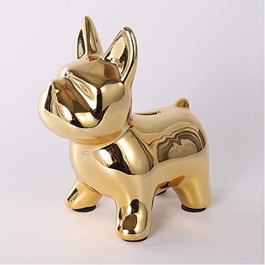 LXX1 Ceramic French Bulldog Statue, Resin Standing Frenchie Figurine Dog Sculpture,Decorative Modern Home Decor Ornaments Creative Gift Minimalist Coin Piggy