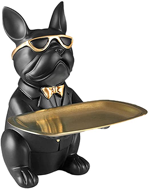 WEYCNCRIUF Bulldog Holding Storage Tray, Resin Cute French Bulldog Sculptures Keys Holder Candy Dish Jewelry Earrings Holder Bulldog Statue Figurines for